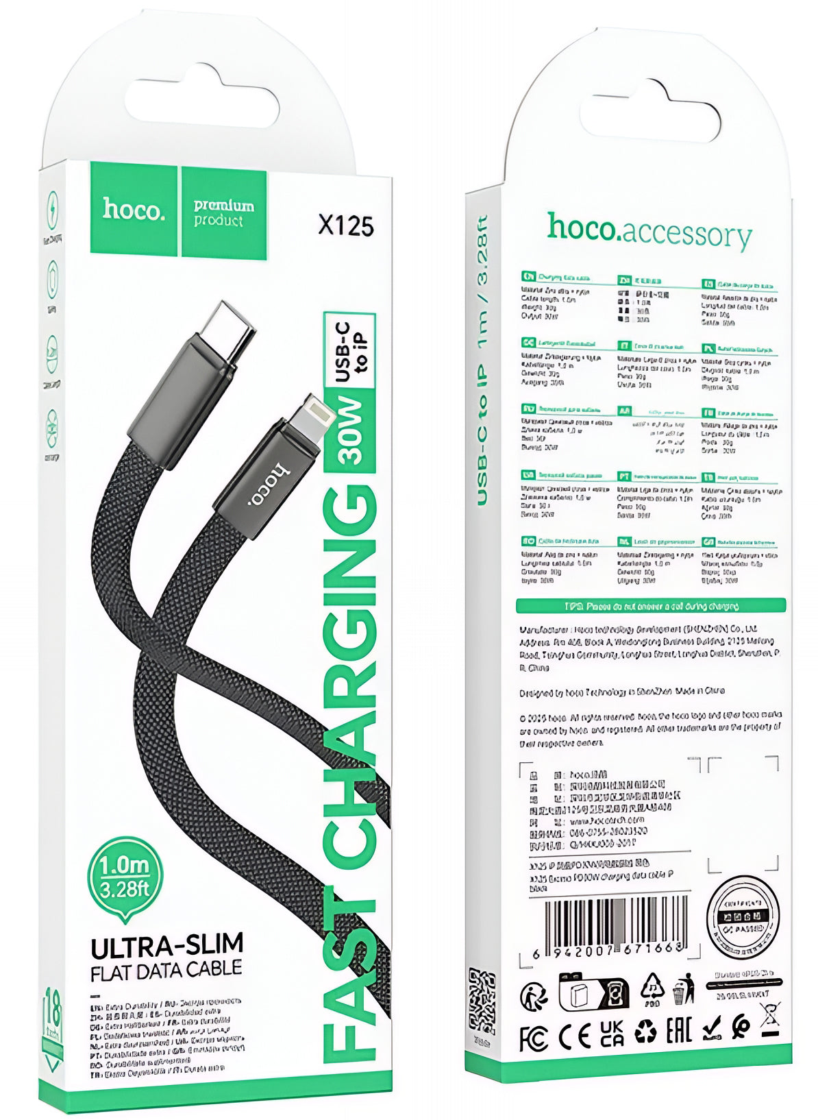 Kabel za podatke in polnjenje USB-C - Lightning HOCO X125, 30W, 1m, črn