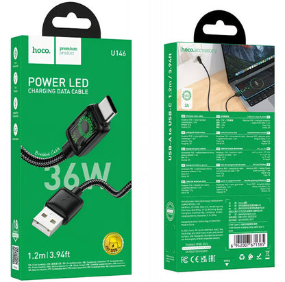 Kabel za podatke in polnjenje USB-A - USB-C HOCO U146, 36W, 1.2m, črn