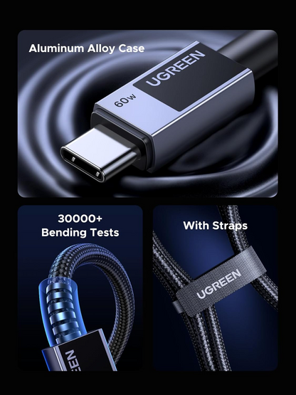 Kabel za podatke in polnjenje USB-C - USB-C UGREEN L524, 60W, 2m, Siv