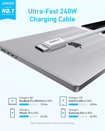 Kabel za prenos podatkov in polnjenje USB-C - USB-C Anker Zolo, 240W, 1.8m, Bel A8060H22