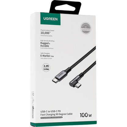 USB-C podatkovni in polnilni kabel - USB-C UGREEN US334 z kotom, 100W, 1m, črn