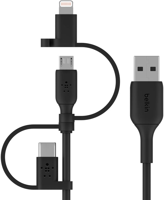 USB-A Data and Charging Cable - Lightning / microUSB / USB-C Belkin BoostCharge, 1m, Black CAC001bt1MBK