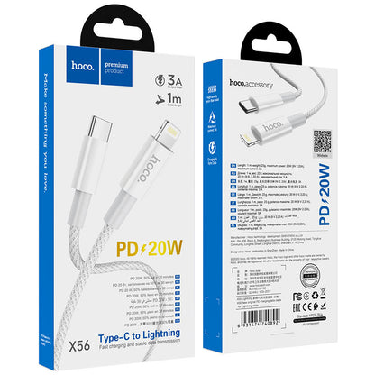 Kabel za podatke in polnjenje USB-C - Lightning HOCO X56, 20W, 1m, Bel