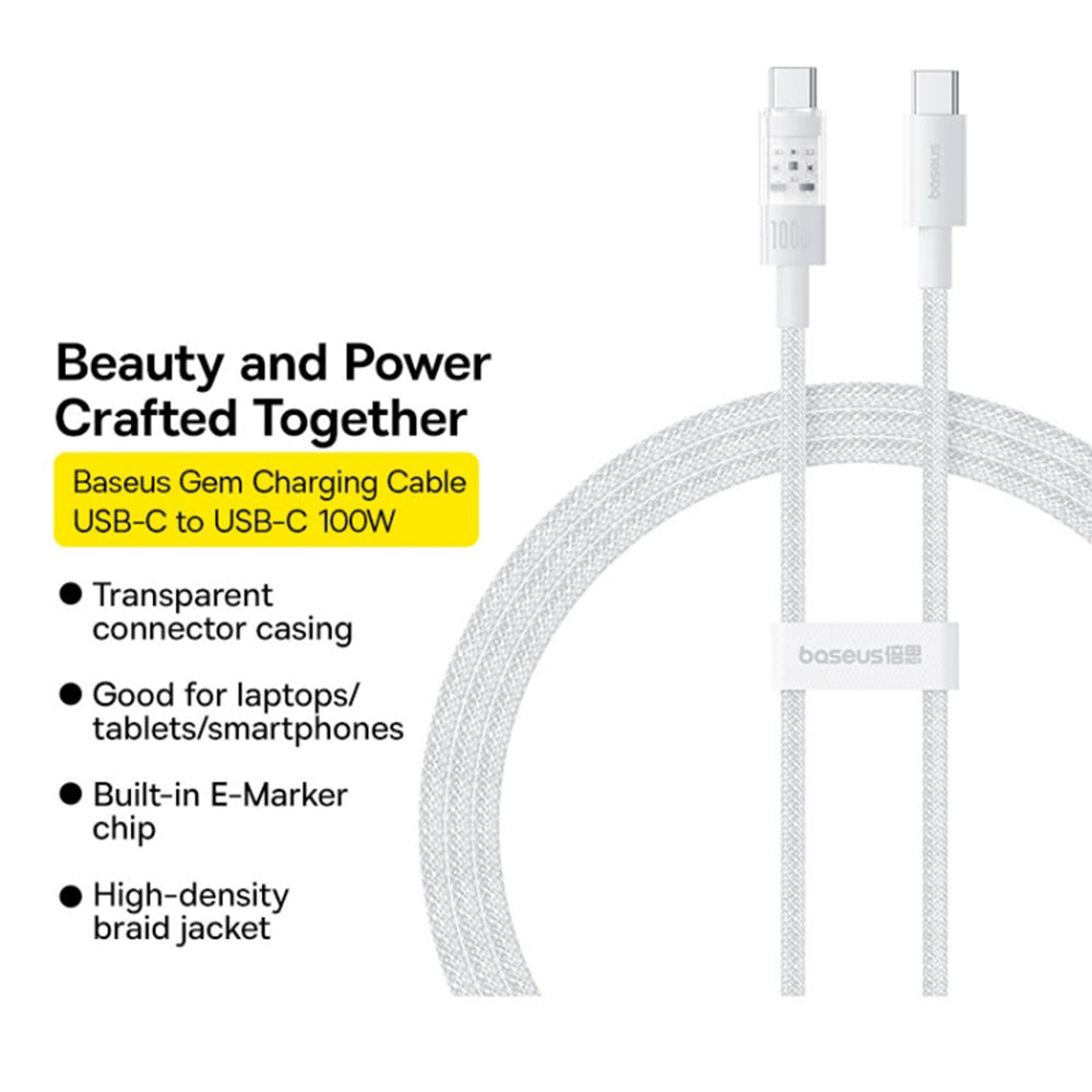 Podatkovni in polnilni kabel USB-C - USB-C Baseus Gem, 100W, 2m, Bel P10373000211-01