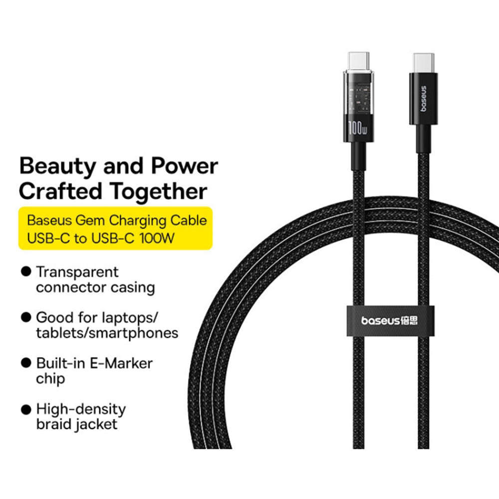 Kabel za prenos podatkov in polnjenje USB-C - USB-C Baseus Gem, 100W, 1m, Črn P10373000111-00