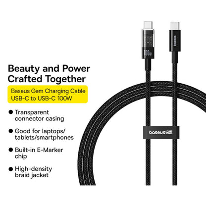 Kabel za prenos podatkov in polnjenje USB-C - USB-C Baseus Gem, 100W, 1m, Črn P10373000111-00