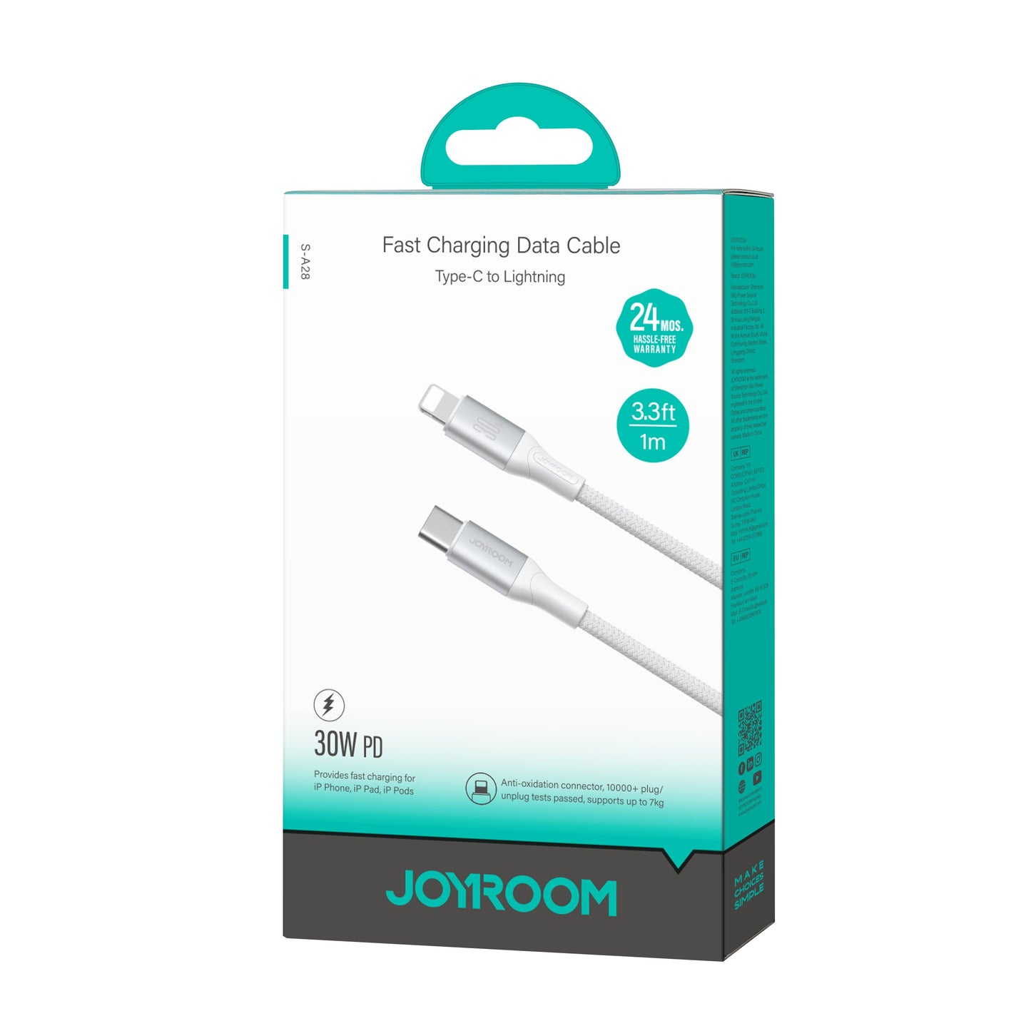 Kabel za podatke in polnjenje USB-C - Lightning Joyroom S-A28 Flash, 30W, 1m, Bel