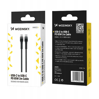 Kabel za prenos podatkov in polnjenje USB-C - USB-C WZK WNBCC2, 65W, 2m, črn