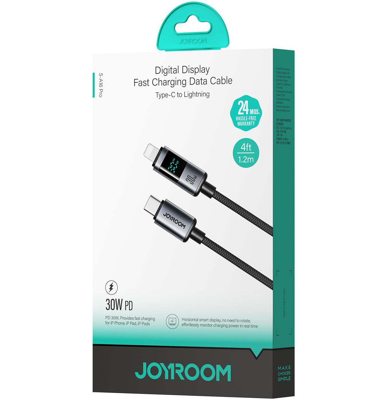 Kabel za podatke in polnjenje USB-C - Lightning Joyroom S-A16 Pro Prism Display, 30W, 1.2m, črn