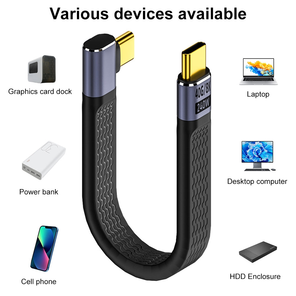 Kabel za prenos podatkov in polnjenje USB-C - USB-C OEM Angled 8K Video Version 2, 240W, 0.15m, črn