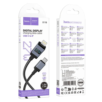 Kabel za podatke in polnjenje USB-C - Lightning HOCO X118 Display, 27W, 1m, črn