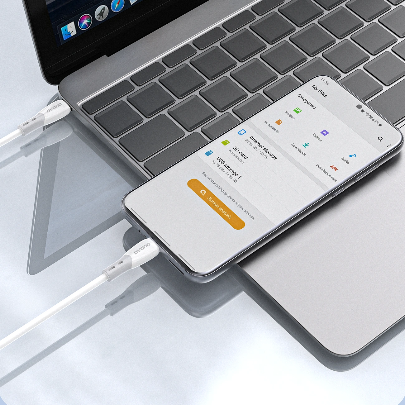 Kabel za podatke in polnjenje USB-C - USB-C Dudao L25SC, 60W, 1m, Bel