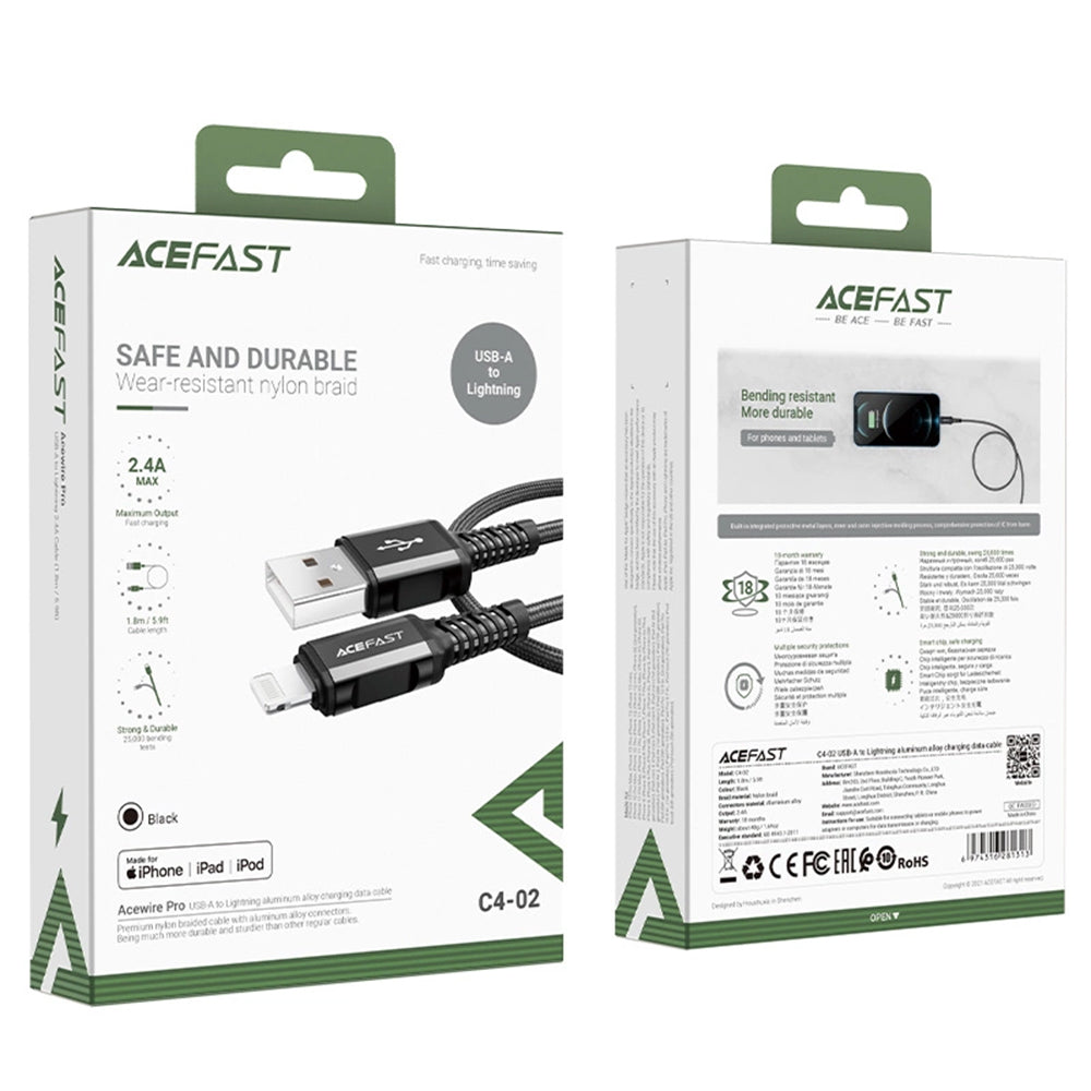 Kabel za podatke in polnjenje USB-A - Lightning Acefast C4-02, 18W, 1.8m, črn