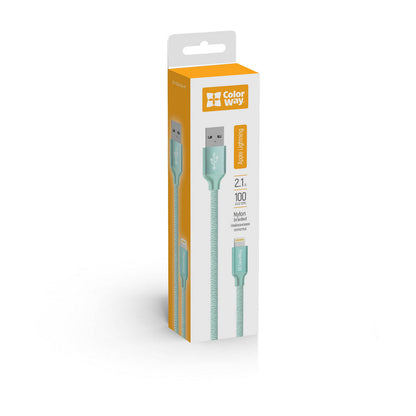 Podatkovni in polnilni kabel USB-A - Lightning ColorWay CW-CBUL004, 18W, 1m, zelen.