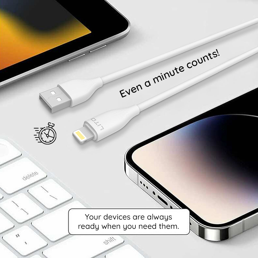 Podatkovni in polnilni kabel USB-A - Lightning Lito LD03L, 18W, 1m, Bel