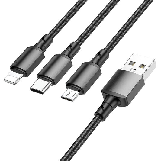 Polnilni kabel USB-A - Lightning / microUSB / USB-C Borofone BX72, 18W, 1m, črn