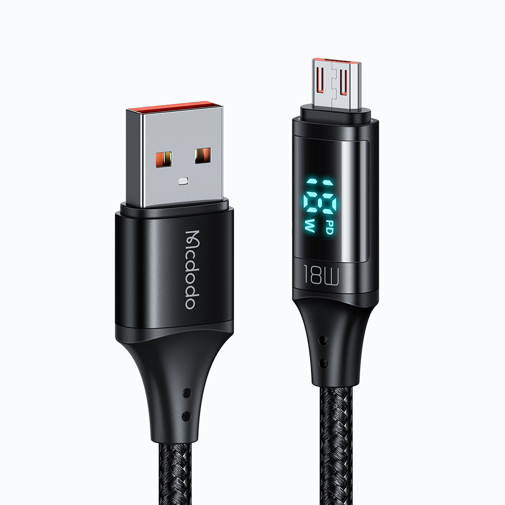 Kabel za podatke in polnjenje USB-A - microUSB McDodo CA-1070 Display, 18W, 1.2m, črn