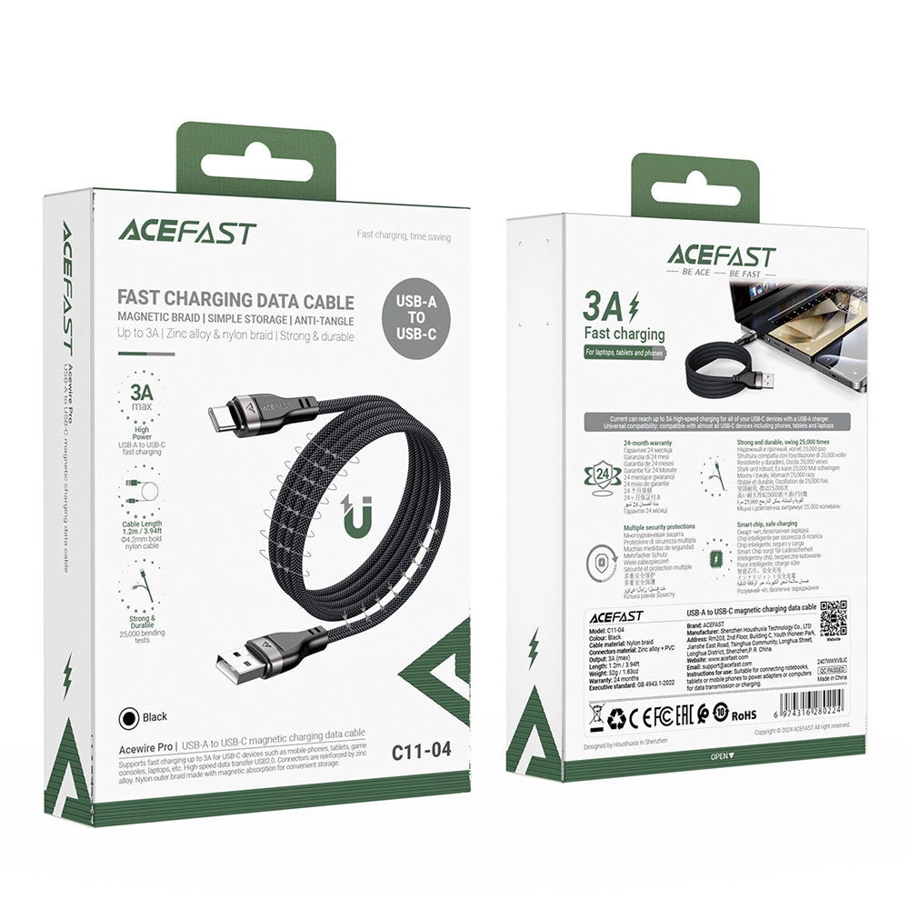 Kabel za podatke in polnjenje USB-A - USB-C Acefast C11-04, 18W, 1.2m, črn
