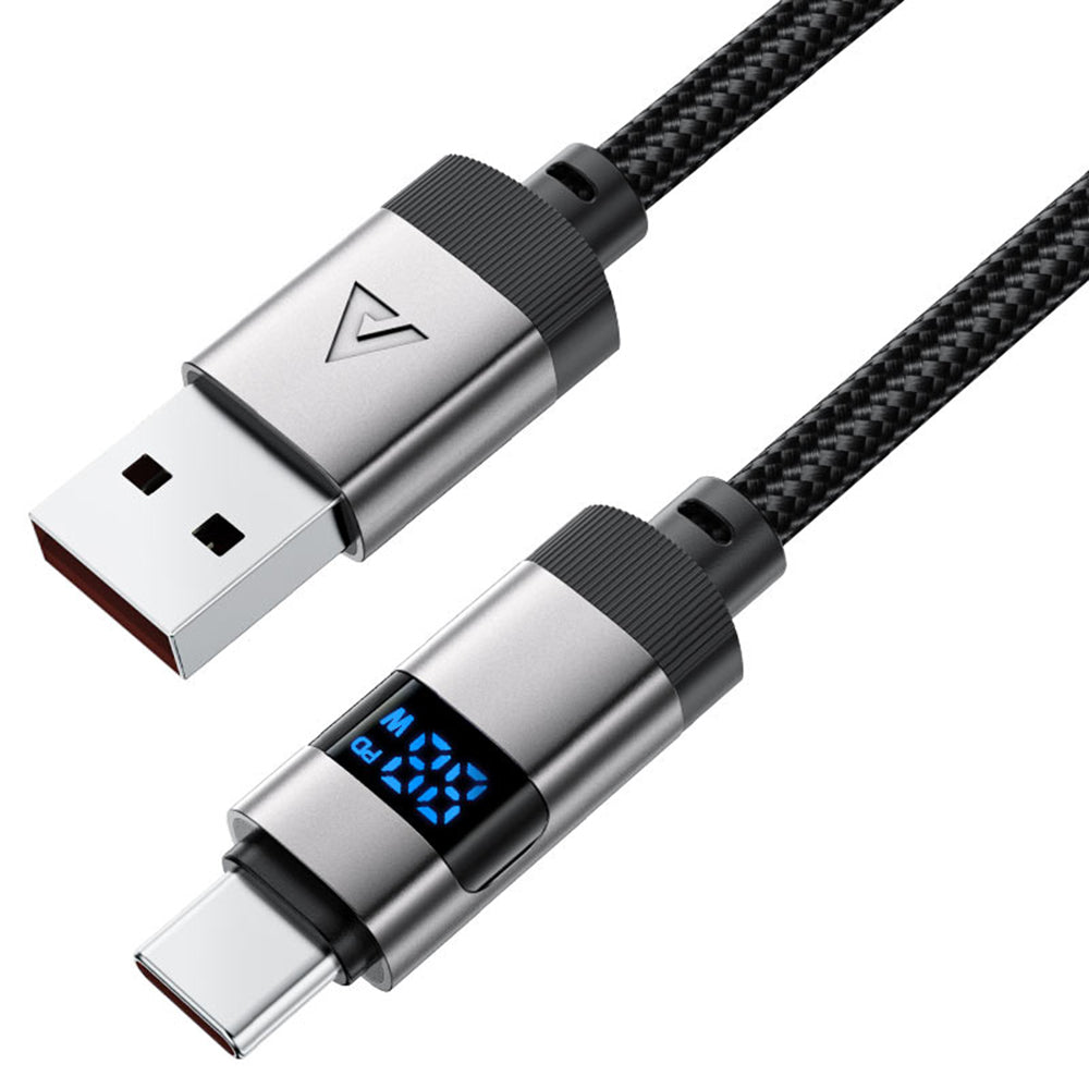 Podatkovni in polnilni kabel USB-A - USB-C Acefast C15-04 Display, 66W, 1.2m, črn