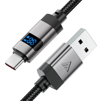 Podatkovni in polnilni kabel USB-A - USB-C Acefast C15-04 Display, 66W, 1.2m, črn