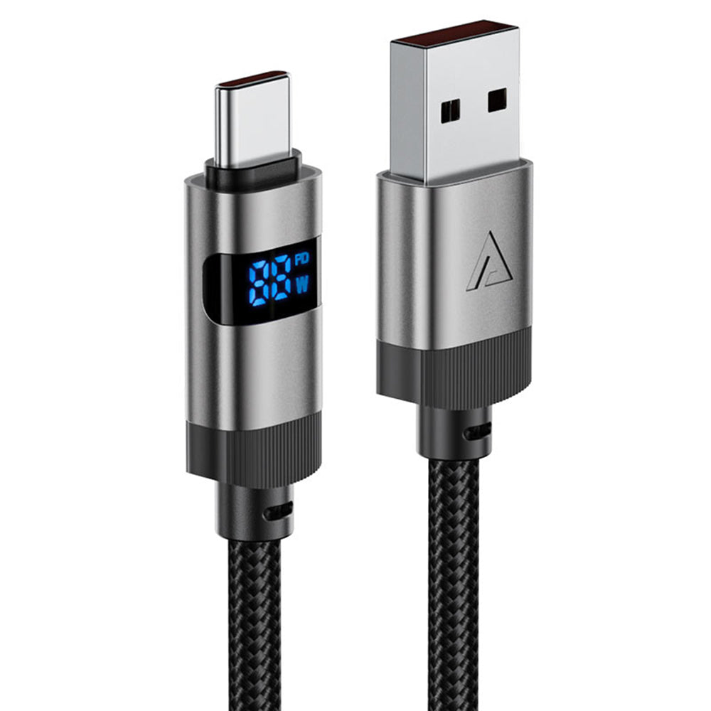 Podatkovni in polnilni kabel USB-A - USB-C Acefast C15-04 Display, 66W, 1.2m, črn