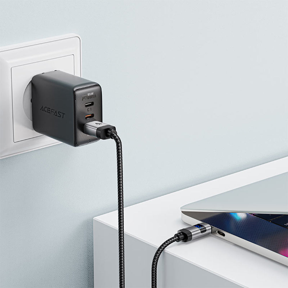 Podatkovni in polnilni kabel USB-A - USB-C Acefast C15-04 Display, 66W, 1.2m, črn