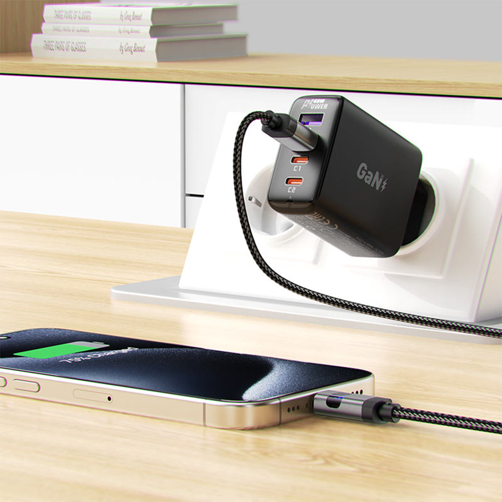 Podatkovni in polnilni kabel USB-A - USB-C Acefast C15-04 Display, 66W, 1.2m, črn