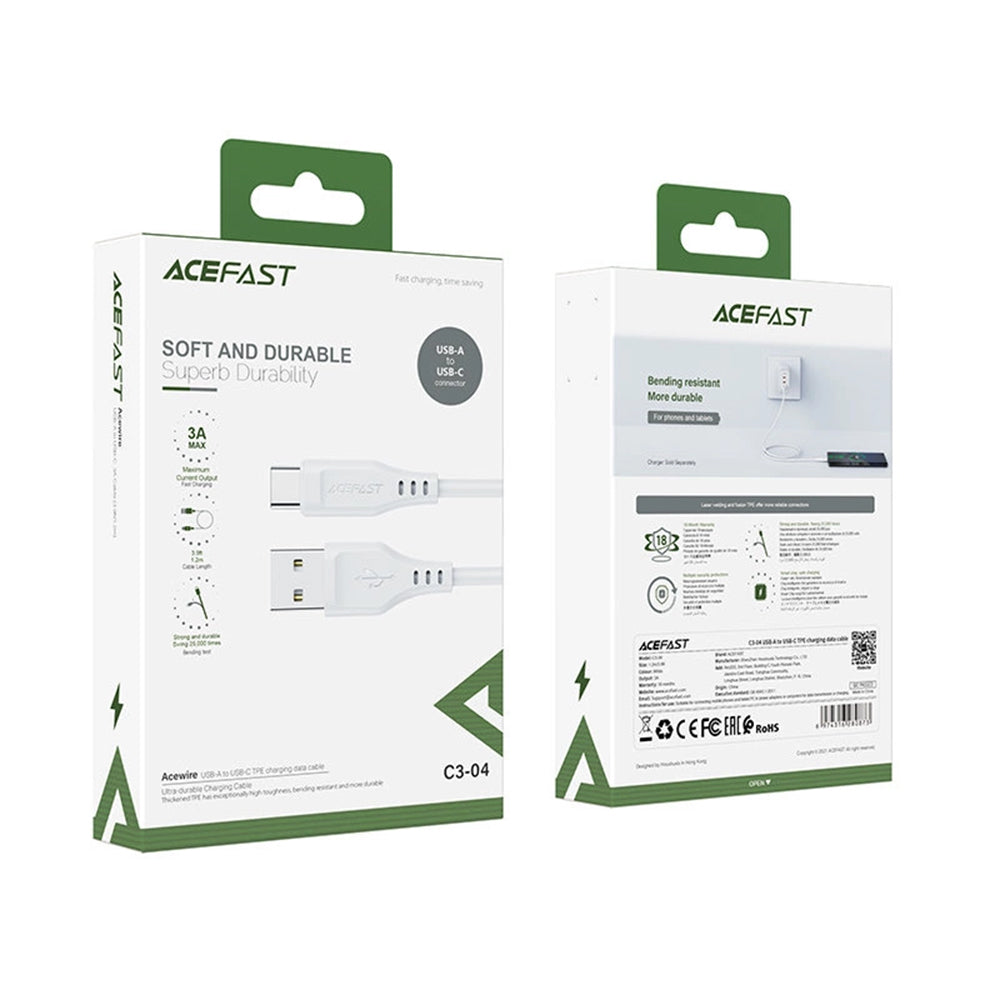 Kabel za podatke in polnjenje USB-A - USB-C Acefast C3-03, 60W, 1.2m, Bel