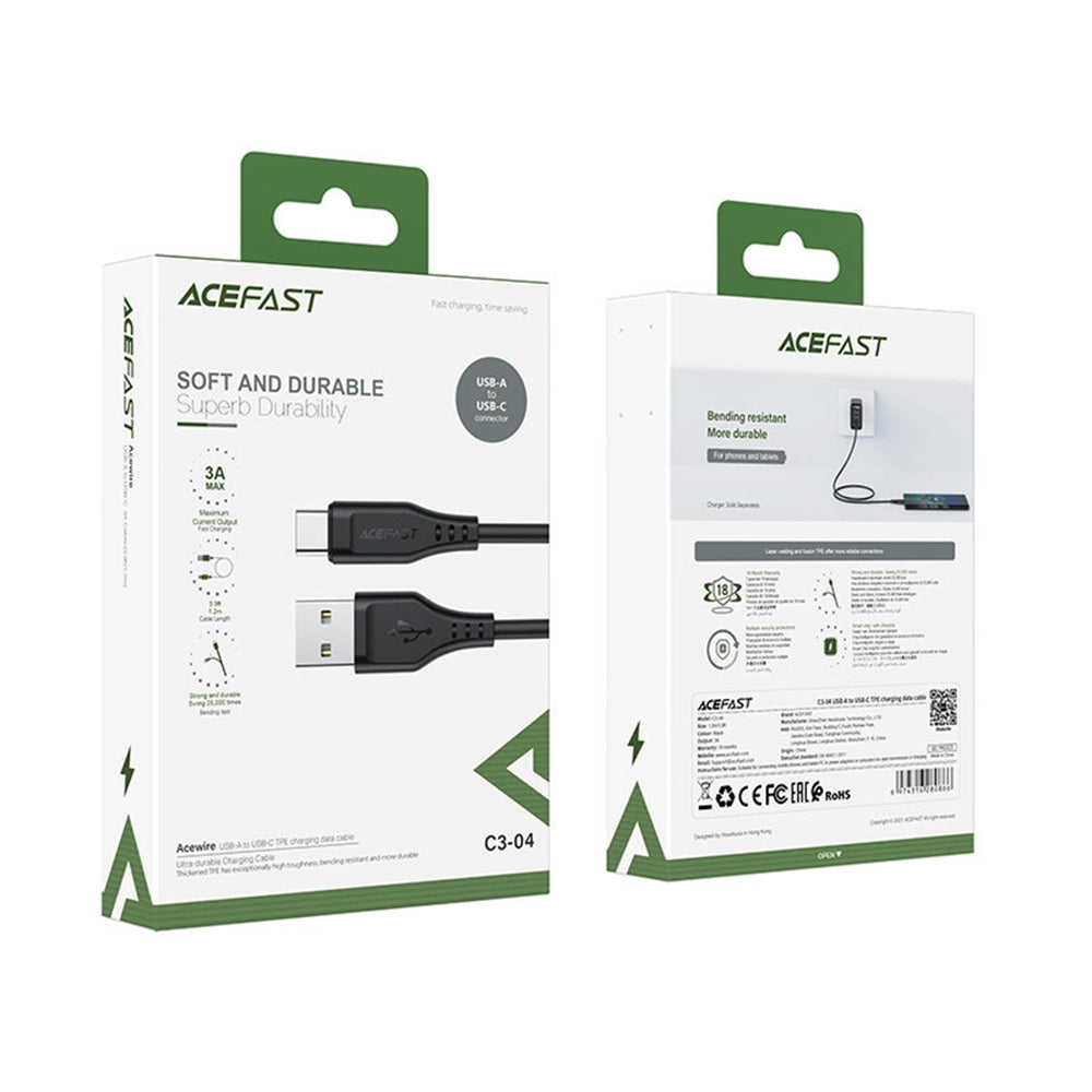 Podatkovni in polnilni kabel USB-A - USB-C Acefast C3-03, 60W, 1.2m, črn