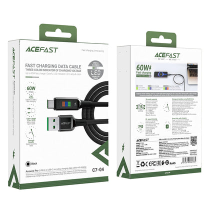 USB-A to USB-C Data and Charging Cable Acefast C7-04, 18W, 1.2m, Black