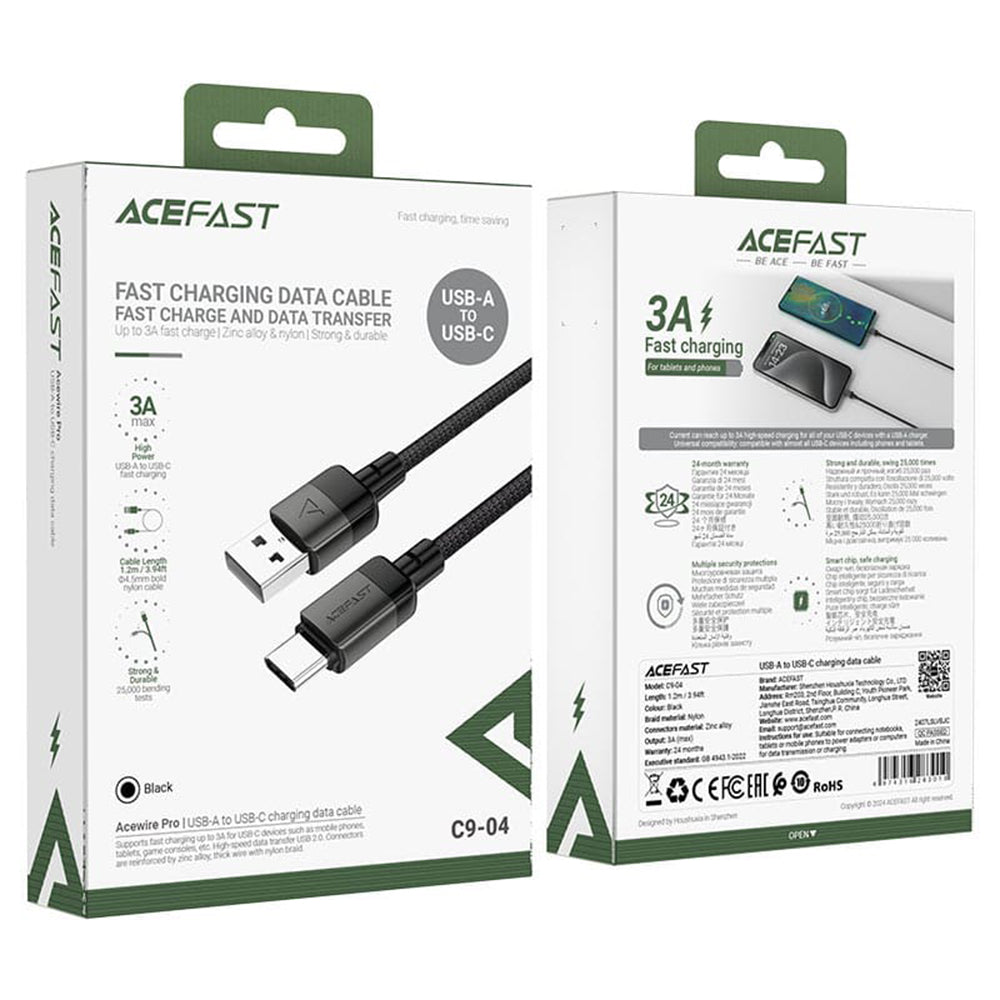 Kabel za podatke in polnjenje USB-A - USB-C Acefast C9-04, 18W, 1.2m, črn