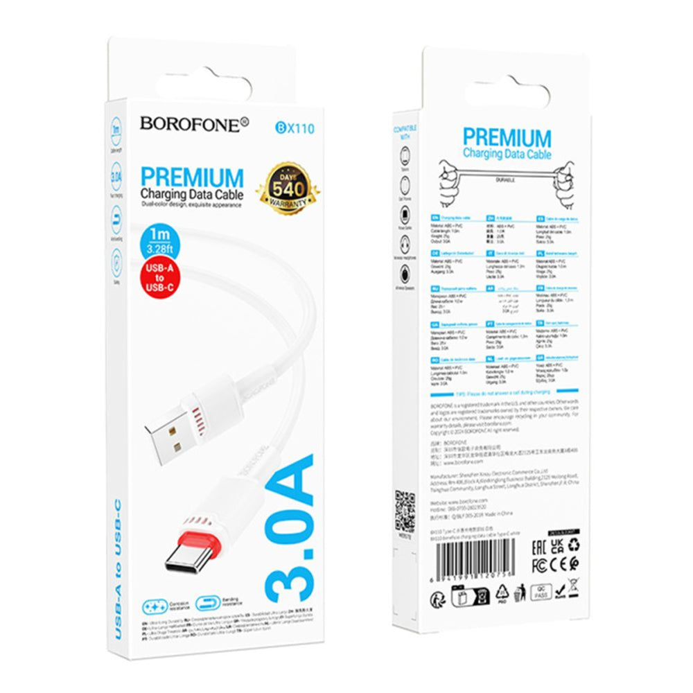 Kabel za podatke in polnjenje USB-A - USB-C Borofone BX110 Beneficio, 18W, 1m, Bel