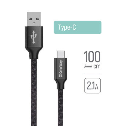 Podatkovni in polnilni kabel USB-A - USB-C ColorWay CW-CBUC003, 18W, 1m, črn
