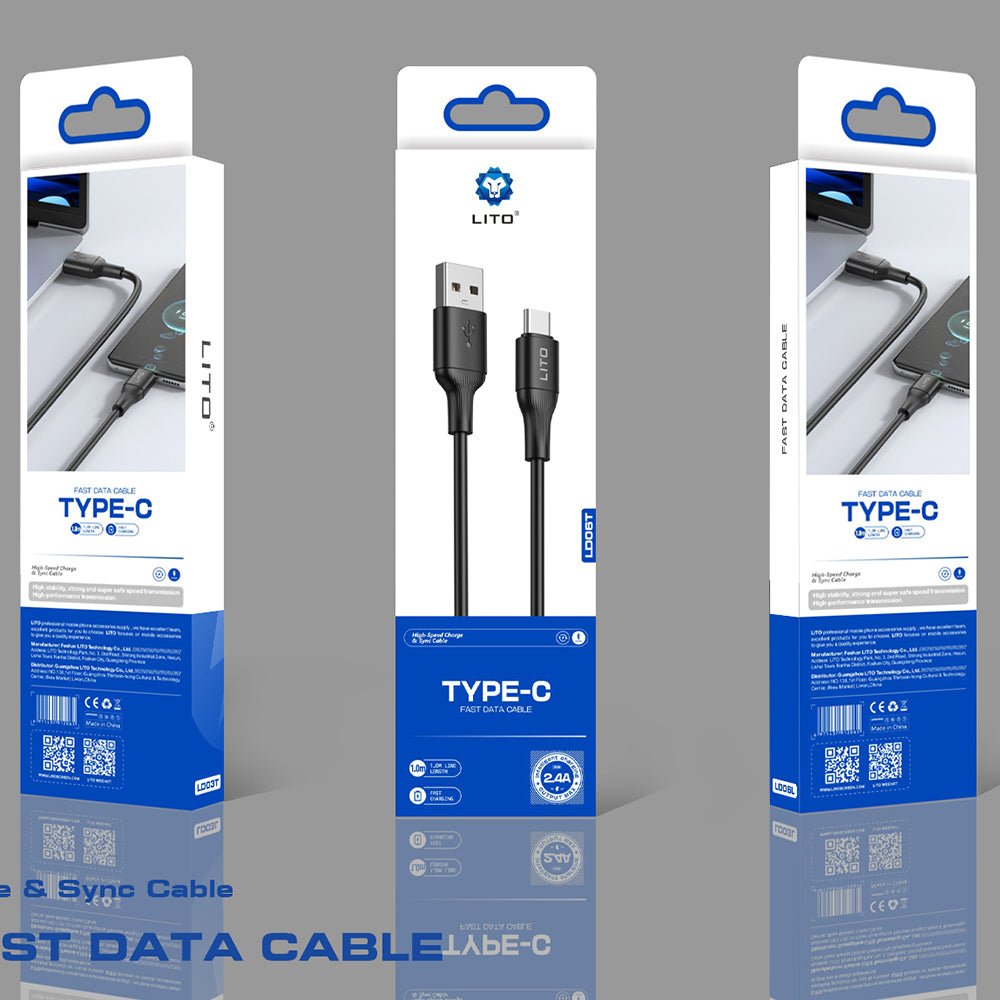 Kabel za podatke in polnjenje USB-A - USB-C Lito LD06T, 18W, 1m, črn