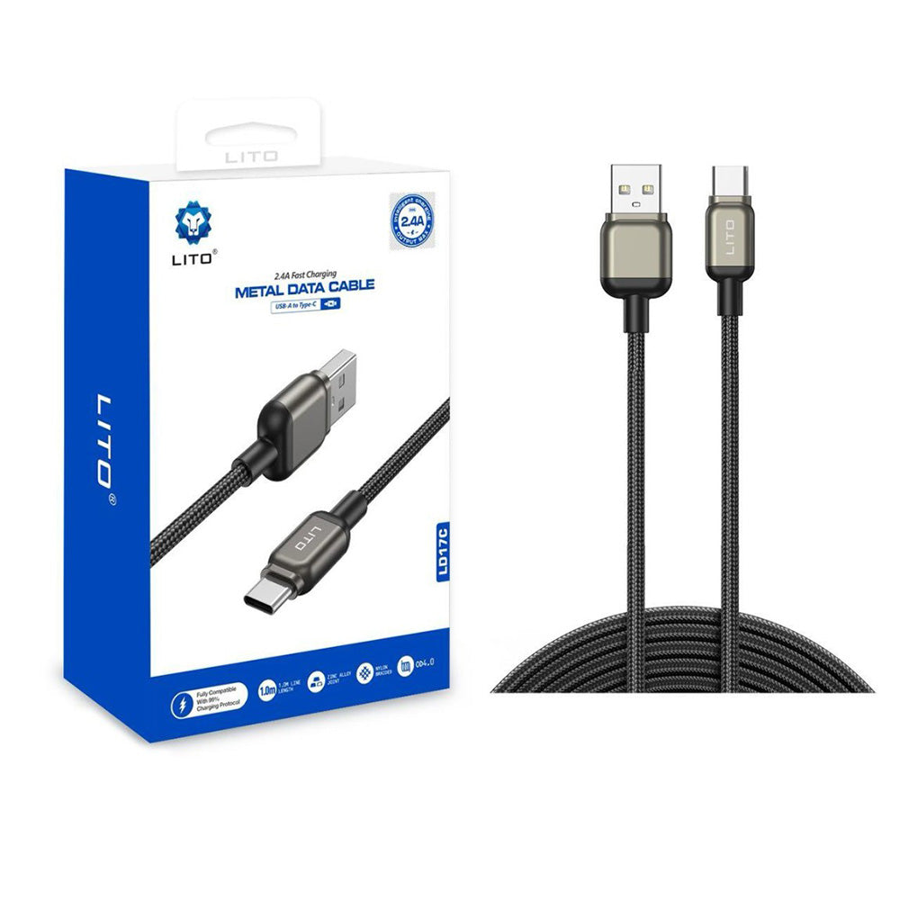 Kabel za podatke in polnjenje USB-A - USB-C Lito LD17, 18W, 1m, črn.