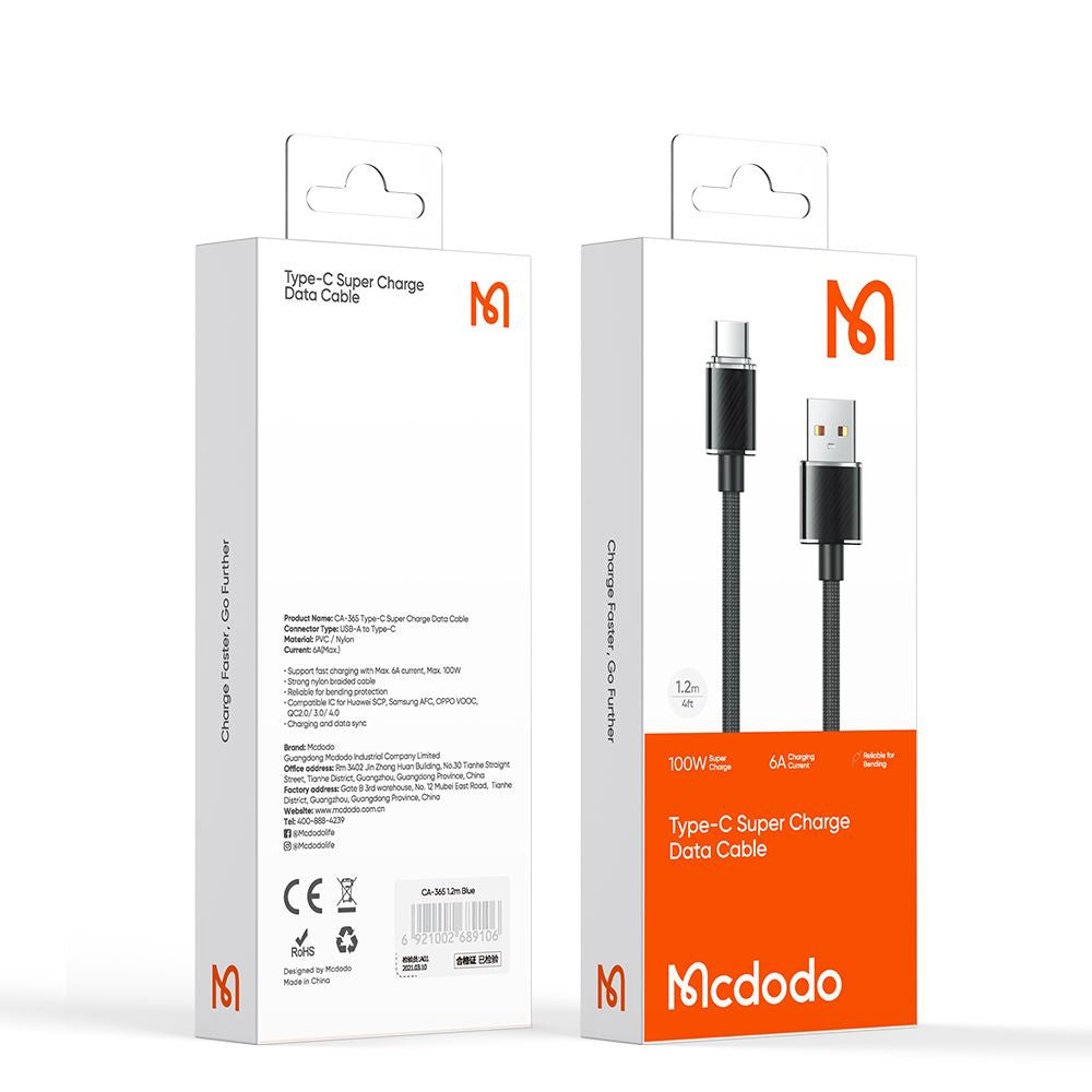 Kabel za podatke in polnjenje USB-A - USB-C McDodo CA-3650, 100W, 1.2m, črn
