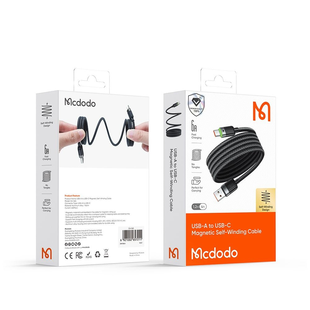 Kabel za podatke in polnjenje USB-A - USB-C McDodo CA-5650 Self Winding, 66W, 1.2m, črn