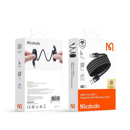 Kabel za podatke in polnjenje USB-A - USB-C McDodo CA-5650 Self Winding, 66W, 1.2m, črn
