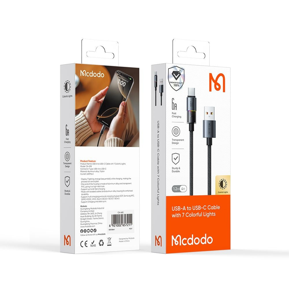 Kabel za podatke in polnjenje USB-A - USB-C McDodo CA-8180 Colorful, 66W, 1.2m, črn
