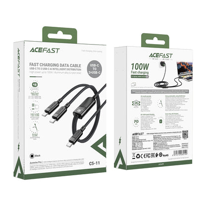 Kabel za prenos podatkov in polnjenje USB-C - 2 x USB-C Acefast C5-11, 100W, 1.2m, črn