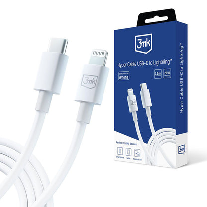 USB-C - Lightning podatkovni in polnilni kabel 3MK Hyper, 20W, 1,2 m, bel