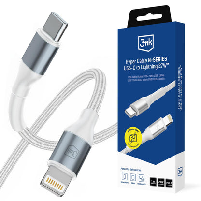 USB-C - Lightning podatkovni in polnilni kabel 3MK Hyper N, 27W, 1m, bel