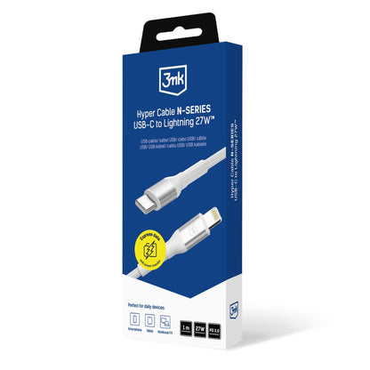 USB-C - Lightning podatkovni in polnilni kabel 3MK Hyper N, 27W, 1m, bel