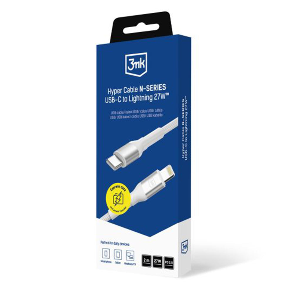 USB-C - Lightning podatkovni in polnilni kabel 3MK Hyper N, 27W, 2m, bel