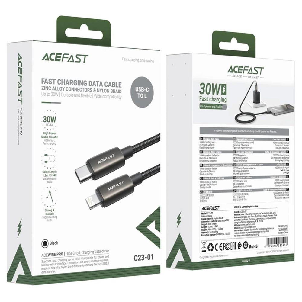 Kabel za podatke in polnjenje USB-C - Lightning Acefast C23-01, 30W, 1.2m, črn