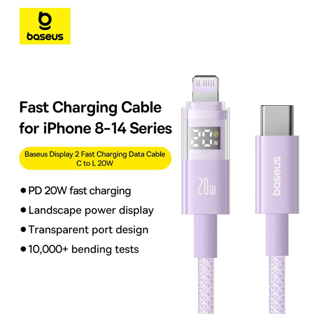 Kabel za podatke in polnjenje USB-C - Lightning Baseus Display 2, 20W, 2m, Vijolična P10382703511-01