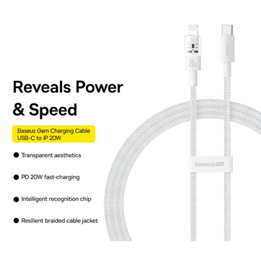 Kabel za podatke in polnjenje USB-C - Lightning Baseus Gem, 20W, 2m, Bel P10373001211-01