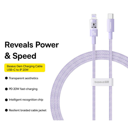 Kabel za podatke in polnjenje USB-C - Lightning Baseus Gem, 20W, 2m, Vijolična P10373001511-01