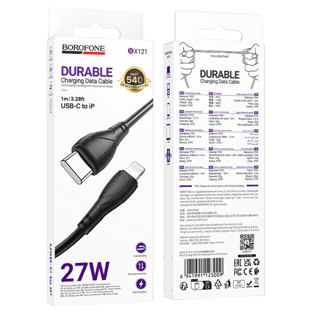 USB-C to Lightning Data and Charging Cable Borofone BX121 Energy, 27W, 1m, Black