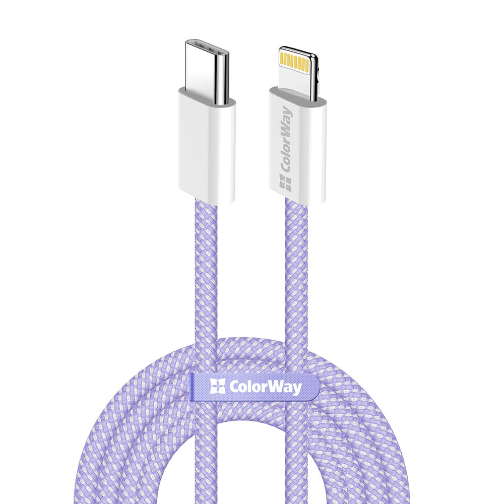 Podatkovni in polnilni kabel USB-C - Lightning ColorWay CW-CBPDCL061, 27W, 1m, Vijolična
